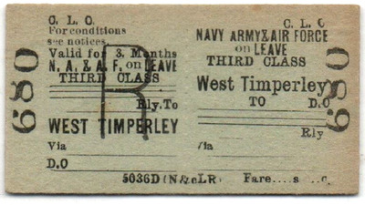 Cheshire Lines (CLC) Eisenbahnticket West Timperley D.O nach Blanko