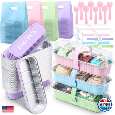 Acellegic 424 Pack Macaron Mini Loaf Pans Set Lids And Spoons Include 100