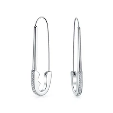 Safety Pin Symbol Dangle Earrings for Displaced People Crystal Accent Silver