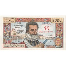 Frankreich, 50 Nouveaux Francs on 5000 Francs, Henri IV, 1958-10-30, S.91, VZ+