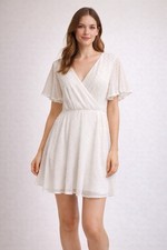 Altar’s State Swiss Dot Dress Small Boho Cottagecore V Neck Flutter Sleeve Mini