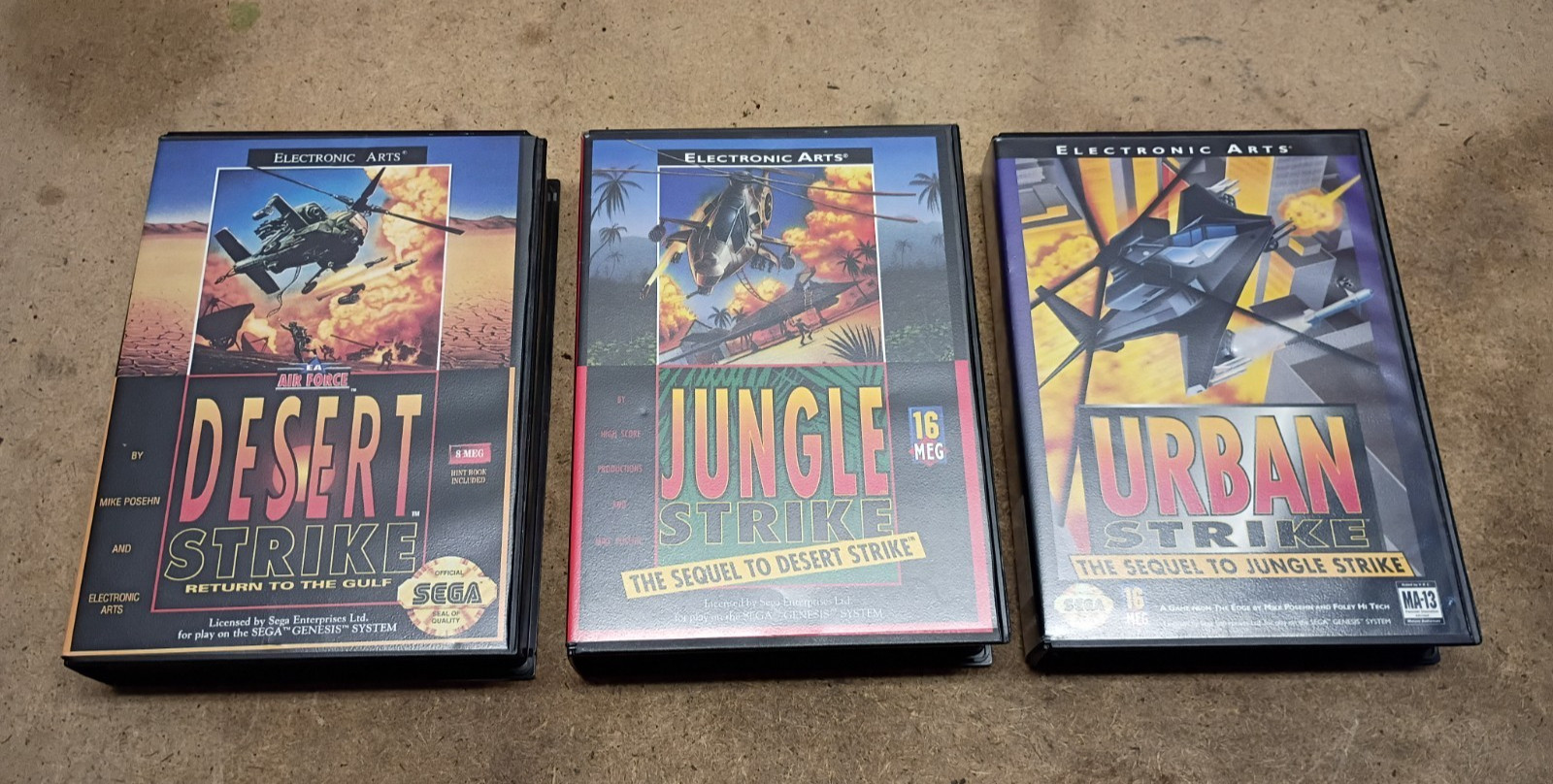 DESERT JUNGLE & URBAN STRIKE TRILOGY LOT SEGA GENESIS COMPLETE IN BOX.
