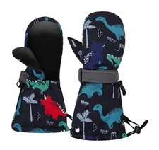 Waterproof Kids Mittens Gloves with Fleece S 1-2 Years Old Black Dinosaur
