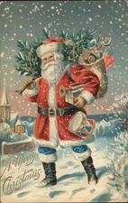 Santa Claus with Christmas Tree Toys 1907 Hubbardston,MIC Merial Parr Ulman