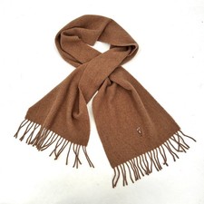 POLO RALPH LAUREN Vintage Brown 100 Lambs Wool Embroidered Pony Fringe Scarf