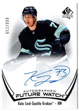 2021-22 Upper Deck SP Authentic Future Watch Auto KOLE LIND 144 999 Kraken UD RC