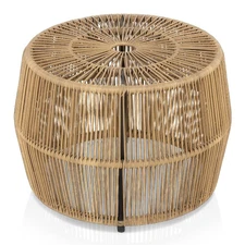 Muse & Lounge Co. Ysar Boho Rattan Round Coffee Table Outdoor with Metal Fram...