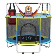 Toddler Trampoline with Enclosure Net, Indoor Outdoor Mini Kids Blue/Yellow