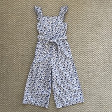 Polo Ralph Lauren Girls Floral Jumpsuit Wide Leg Blue And White Size 10 Linen