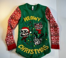 Meowy Christmas Size M Juniors 7-9 No Boundaries Christmas Sweater  No Lights