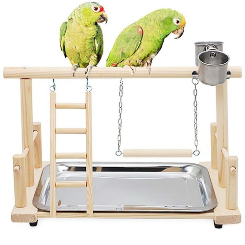 Parrot Playstand Bird Playground Wood Perch Gym Stand Playpen Ladder with Toys - Picture 3 of 8