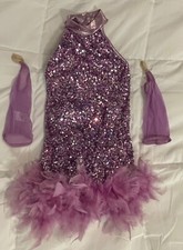 Weissman light purple sequin costume with feathers and 2 gloves size IC