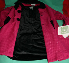 BONNIE JEAN LITTLE GIRL BLACK DRESS SIZE 5 MATCHING FUCHSIA COAT NEW WITH TAG
