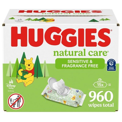 Huggies Natural Care Sensitive Baby Wipes, 15 Flip-Top Packs (960 Wipes Total)