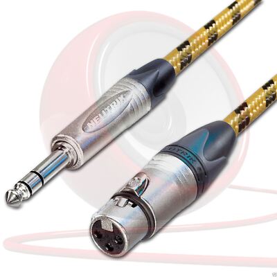Female XLR to ¼ TRS Jack Lead. Balanced VINTAGE Mic Cable. Short 10m 6m 3m 20m