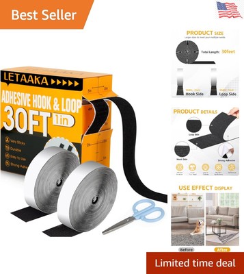 30Ft*1In Hook and Loop Tape Strips with Adhesive Heavy Duty, Sticky Back Strip F