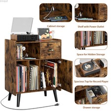 w/ USB Port  Power Outlet Vinyl Record Player Stand Turntable Album Cabinet New