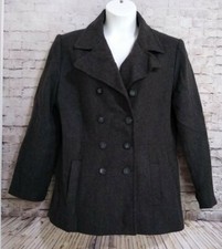 Mdp Mario De Pinto Charcoal Gray Wool Double Breasted Pea Coat Mid Length