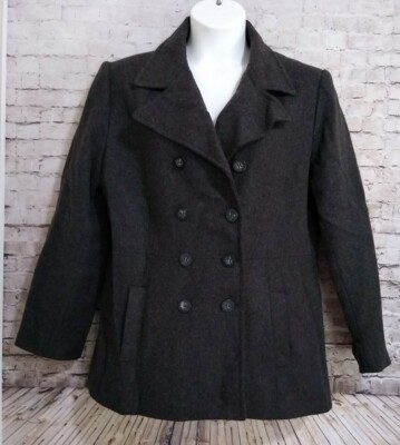 MDP Mario De Pinto Charcoal Gray Wool Double Breasted Pea Coat Mid Length 