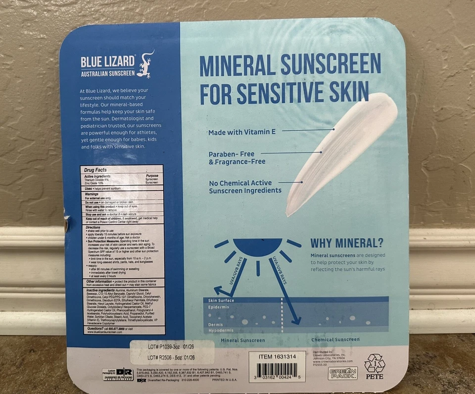 Protector solar Blue Lizard FPS 50+ protector solar mineral sensible 3 oz y 5 oz exp. 01/26 Foto 3 de 4