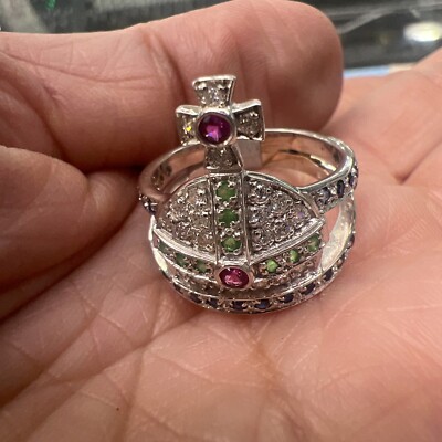 【Vivienne Westwood】Orb リング シルバー Vivienne Silver Mini Orb Ring White CZ Bling Red CZ On The