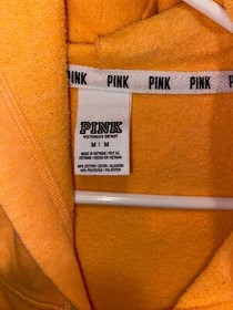 Victoria Secret PINK Womens M Hoodie Sweatshirt Orange Leopard Logo Full zip
