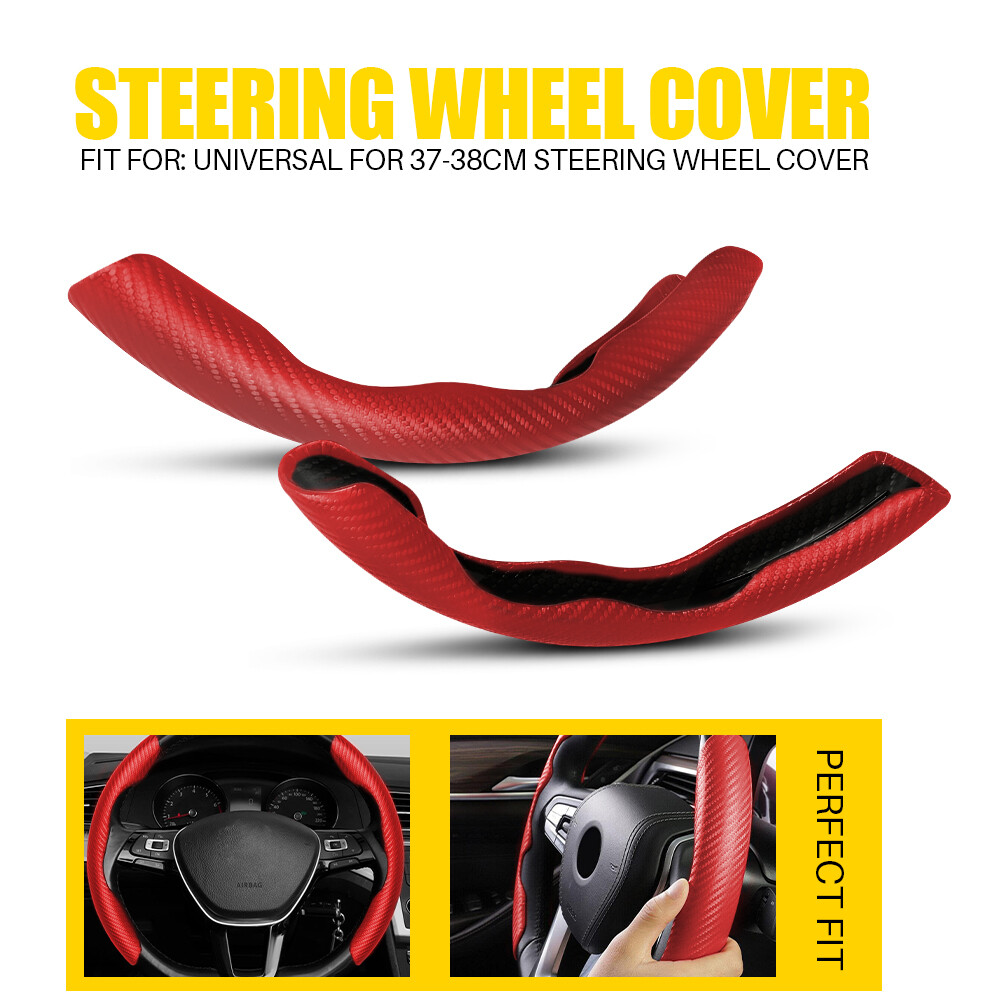 2x Red Carbon Fiber Universal Car Steering Wheel Booster Cover NonSlip Accessory