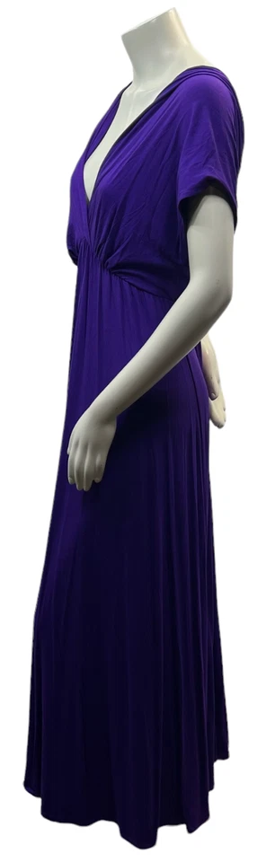 24 Seven Maxi 连衣裙女式大码 2X 紫色无袖 V 领全新弹力 — 第 3/4 张图片