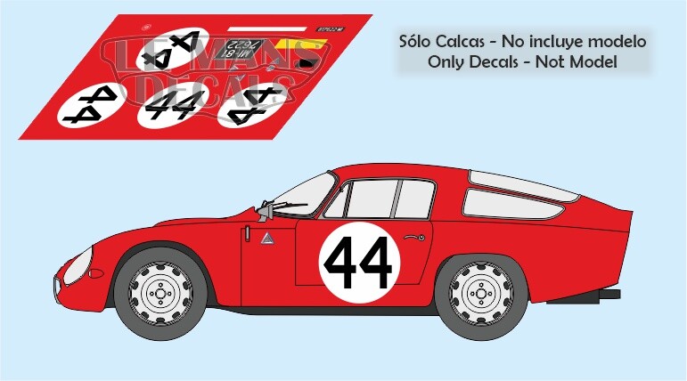Decals Alfa Romeo TZ Le Mans 1965 44 1:32 1:24 1:43 1:18 TZ1 slot