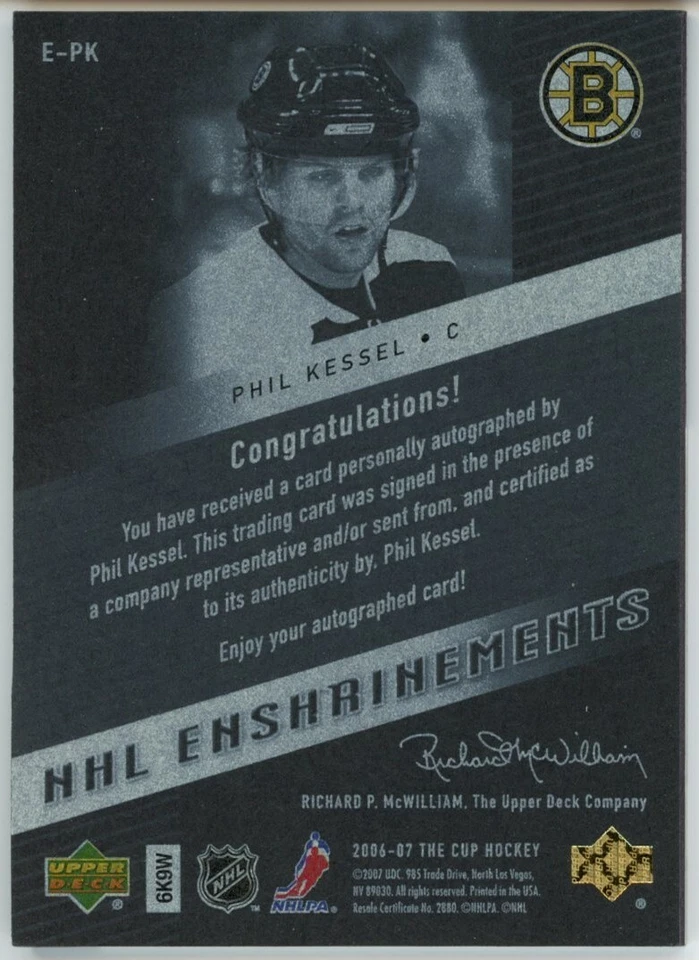 2006-07 Upper Deck The Cup NHL Enshrinements Phil Kessel 43/50 #E-PK RC Auto - Image 2 of 3
