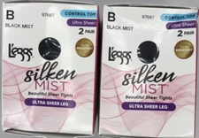 2PK L'eggs Silken Mist Beautiful Sheer Tights ~ B ~ BLACK MIST ~ 2 PAIR EA ~ NEW