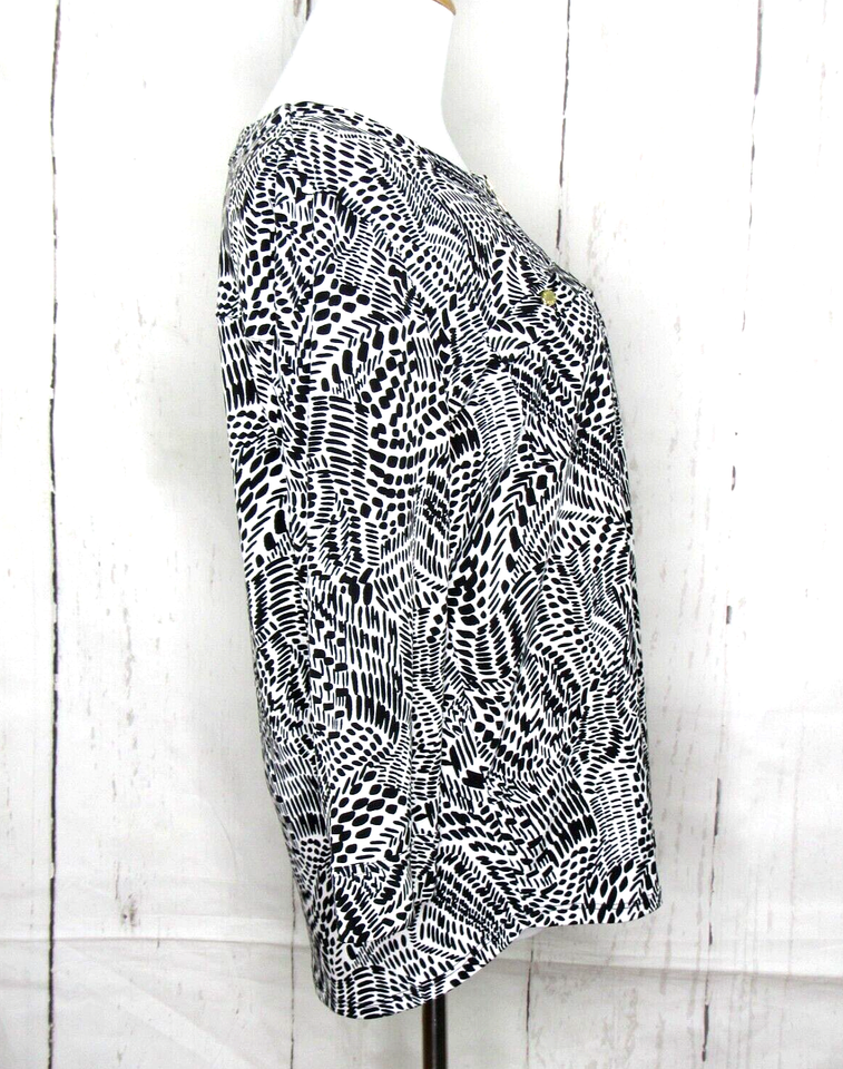 Ellen Tracy Women's Size L 1/4 Zip Pullover Top 3/4 Sleeve Black White