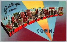 Large Letter Greetings from WILLIMANTIC CT Linen Postcard Tichnor Bros 1940's
