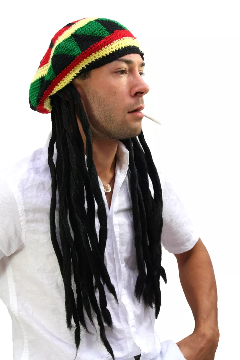 Bonnet Tricoté Avec Rasta Dreadlocks Rastafari Reggae Jamaïque Rasta-Look  Jah