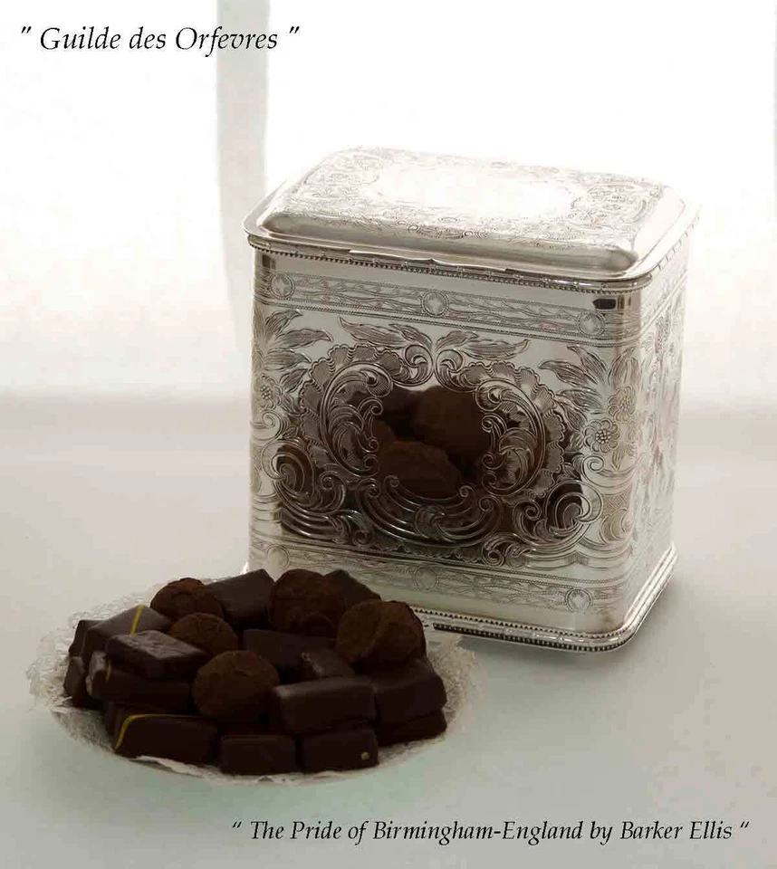 Caja de galletas oblonga plateada, en relieve Foto 4 de 4