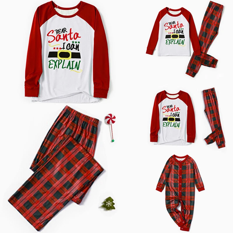 Family Adult Kids Baby Christmas Pyjamas Xmas Nightwear Plaid