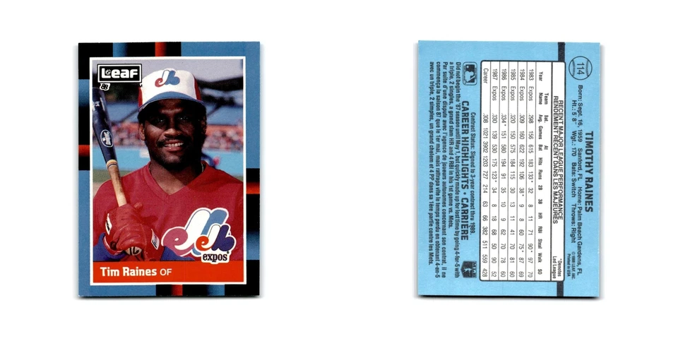 Tim Raines 1988 Leaf #114 Montreal Expos Baseball Card NM - Image 3 of 3