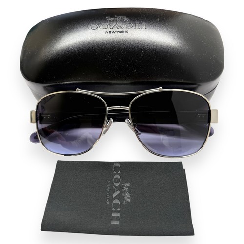 Coach Sunglasses HC 7161 90014Q Polished Silver Transparent Purple Gray w/case - Picture 5 of 11