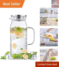 Functional 68 oz Glass Pitcher with Stainless Steel Lid and Easy Clean Design