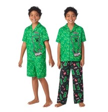Minecraft Boys Girls Pajama Set Green Multicolor 3-Piece Top Pants Shorts