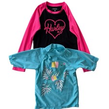 Set 2-Hurley Girls Swim Shirt 50 UPF UV Skins Rash Guard Girls Size 5-6