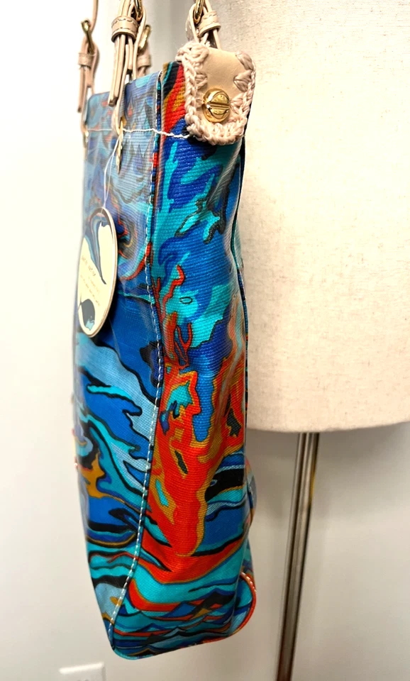 Bolsa tote SAKROOTS Artist Circle Water Nation nova com etiquetas bolsa com zíper WAVE OCEAN 104955 azul - Imagem 4 de 4