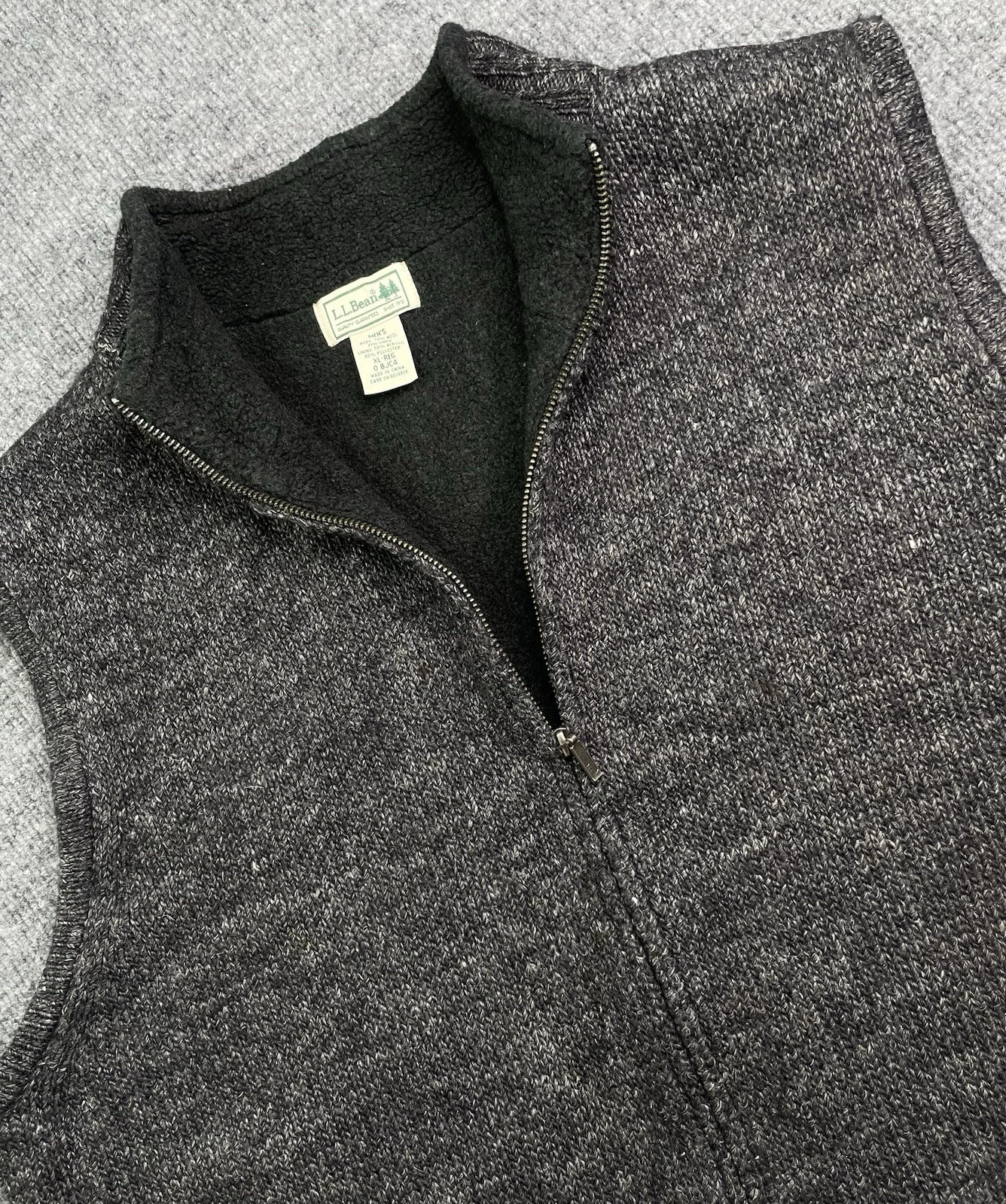 LL Bean Vest Men's XL Knit Wool Linen Full Zip Sweater Fleece Lined Gray