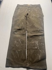 Carhartt Carpenter Pants Green Straight Leg Paint Splatter Workwear Men Sz 34x30