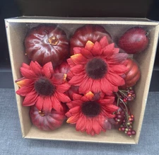 Fall Bowl Filler Set Red Pumpkins Sunflowers Berries Harvest Thanksgiving Decor