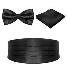 Black Men's Adjustable Cummerbund Satin Sheen Formal Solid Pre-tied Bow Tie P...