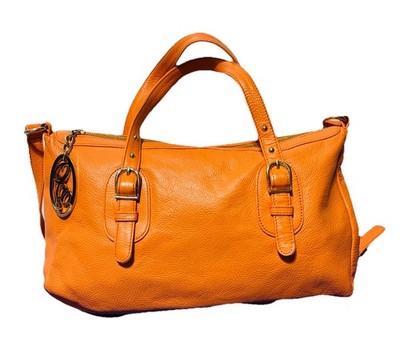 Y2K 2000s Orange Leather Satchel Onna Ehrlich Medium Size Bag Retro Vibrant