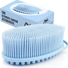 Silicone Body Scrubber Dual Sided Bath Brush Gentle Exfoliating Blue