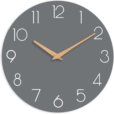 Wall Clock, Gray Silent Non-Ticking, Decorative Battery Operated Wall Clocks for