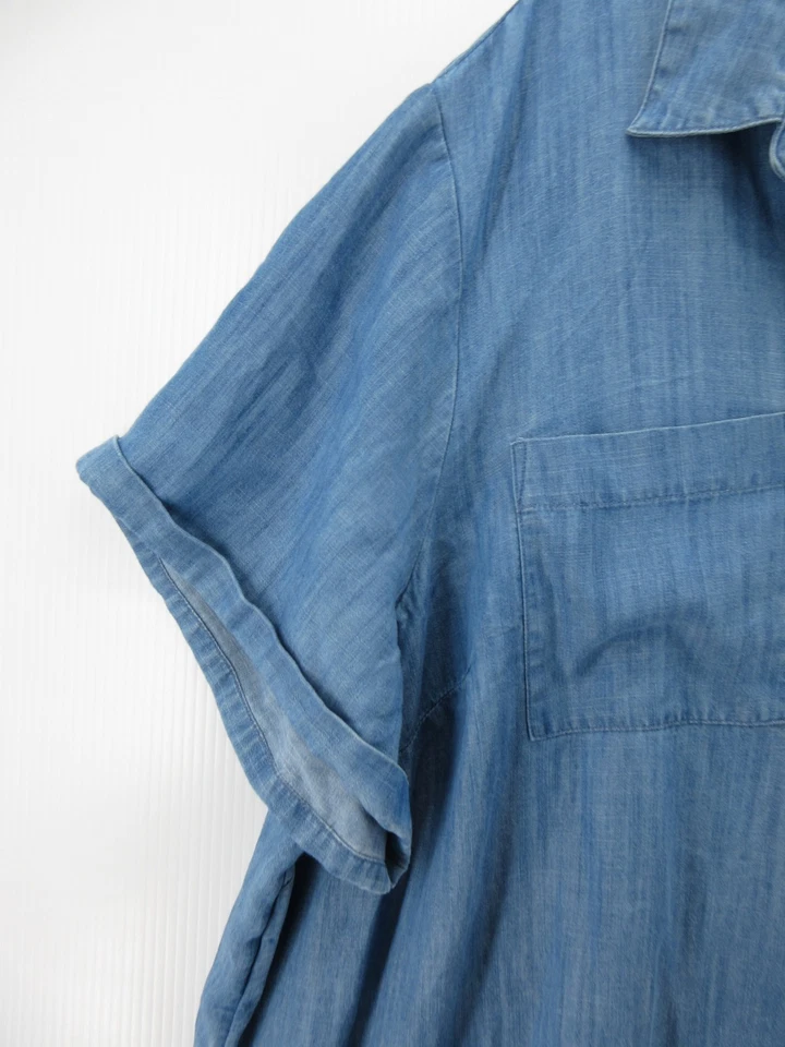 Blusa túnica Jill Top Mujer 4X Plus Azul Denim Bolsillos Lyocell Abotonados NUEVO Foto 3 de 4